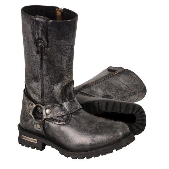 Men’s Motorcycle Waterproof Distressed Gray 11″Inch Classic Harness Square Toe Boot