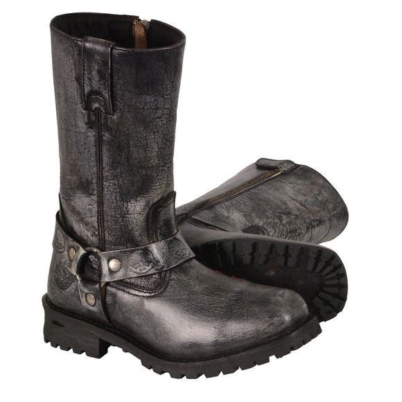Men’s Motorcycle Distressed Gray 11″Inch Classic Waterproof Harness Square Toe Boots