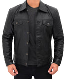 Men's Trucker Style Motorycle Concealed Carry Biker Leather Jacket