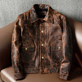 Hunt Club Men's Brown Distressed Leather Motorcycle Concealed Carry Jacket