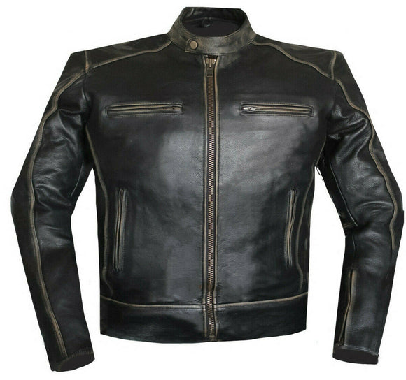 Mens Distressed Black Leather Motorcycle Concealed Carry Biker Jacket