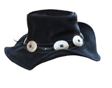 Men Concho And Buckles Black Genuine Leather Western Cowboy hat