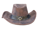 Men Brown Genuine Leather Western Cowboy hat