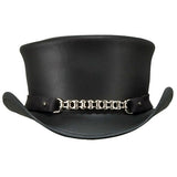 Men Embellished Chrome Chain Style Black Genuine Leather Western Cowboy hat