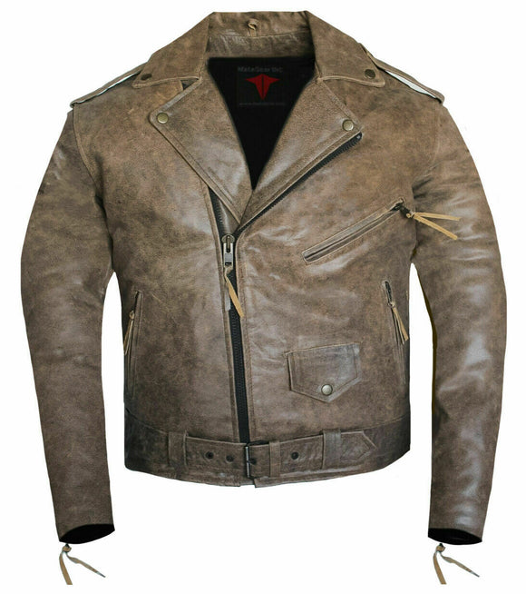 Men Brown Classic Motorcycle Biker Style Concealed Carry Suede Leather Jacket