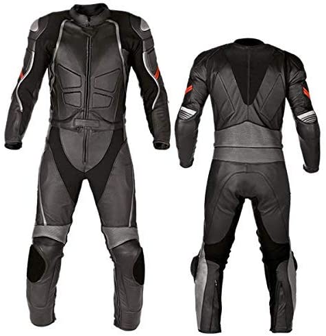 Motorcycle New Black Two piece Leather Track Racing Suit CE Approved Protection