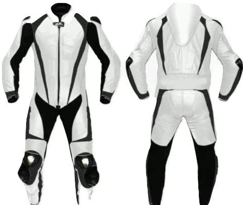 Motorcycle White and Black One Piece Leather Racing Suit CE Approved Protection