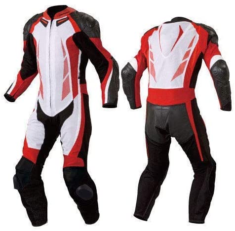 Motorcycle New Red/White One piece Track Racing Suit CE Approved Protection