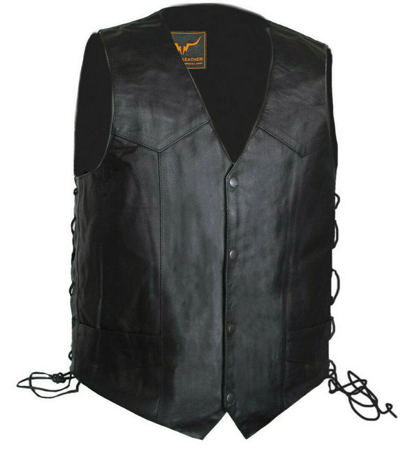 Men Classic Side Laces Motorcycle Biker Concealed Carry Leather Vest S-7XL