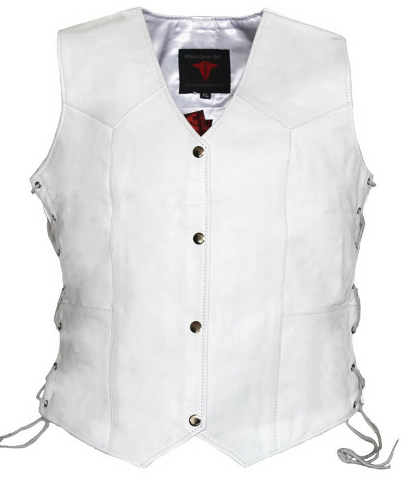 Ladies Side Laces Motorcycle White Leather Concealed Carry Vest