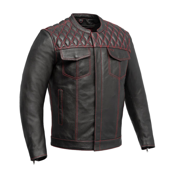 Hunt Club Men's Diamond Red Stitched Motorcycle Concealed Carry Leather Jacket