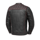 Hunt Club Men's Diamond Red Stitched Motorcycle Concealed Carry Leather Jacket