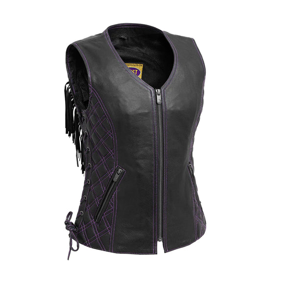 Ladies Fringes Purple Motorcycle Leather Concealed Carry Vest