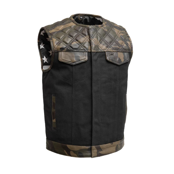 Hunt Club Style Camo & Canvas Men's Motorcycle Concealed Carry Leather Vest