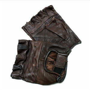 New Workout Brown Leather Finger less Gloves Exercise Fitness Lifting Gloves