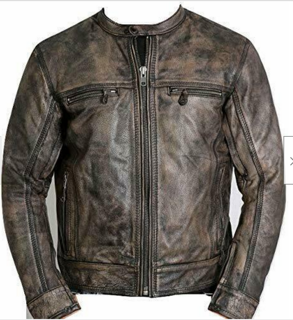 Mens Distressed Brown Leather Motorcycle Jacket