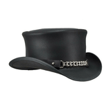 Men Embellished Chrome Chain Style Black Genuine Leather Western Cowboy hat