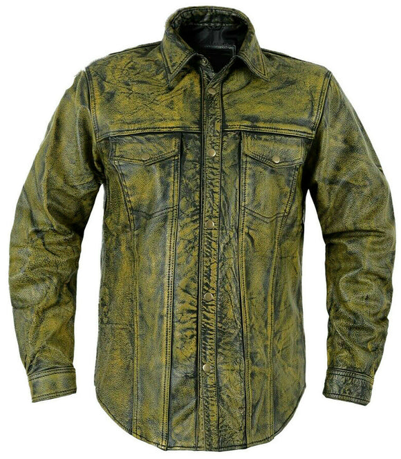 Mens Motorcycle Brown Leather Shirt