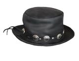 Men Black Genuine Leather Western Cowboy hat
