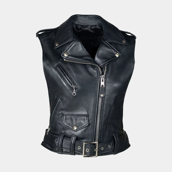 Ladies Classic Motorcycle Leather Concealed Carry Vest
