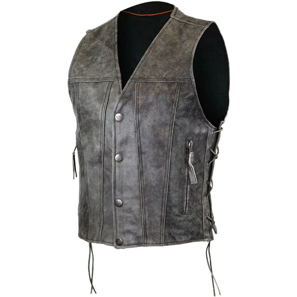 Men's Side Laces Classic Distressed Brown Biker Motorcycle Concealed Carry Leather Vest