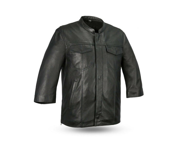 Mens Motorcycle Black Cowhide Leather Shirt Concealed Carry