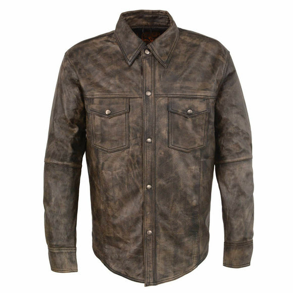 Mens Motorcycle Casual Brown Light Weight Shirt