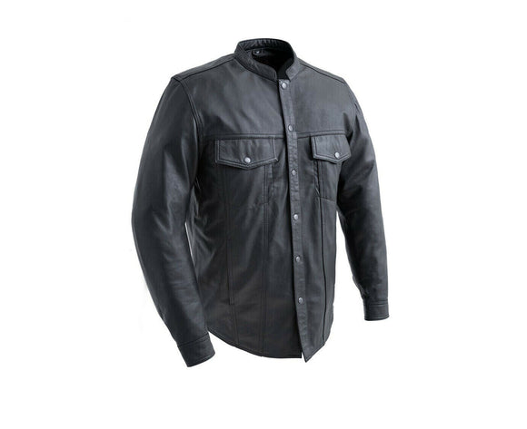Mens Motorcycle Black Leather Shirt Concealed Carry