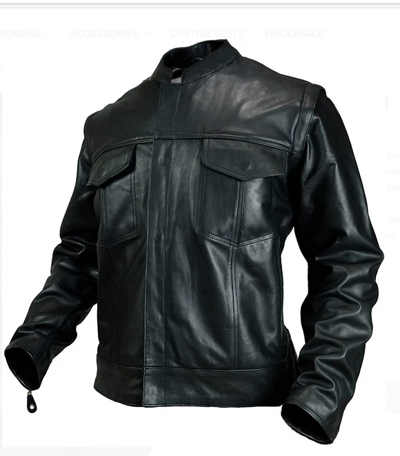 Men Motorcycle Removable Sleeves Vest Concealed Carry Biker Leather Jacket